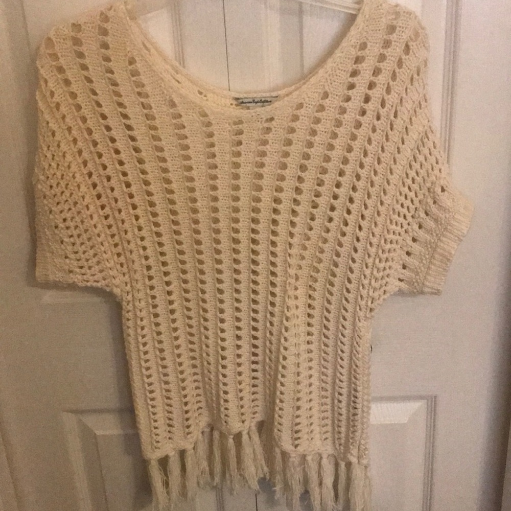 American Eagle Cream Sweater with Fringe